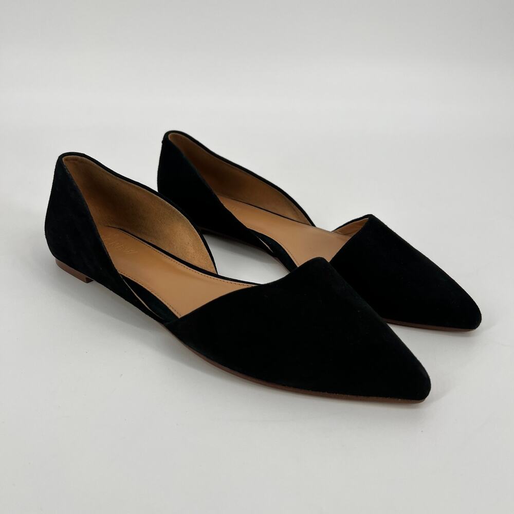 J.Crew Factory Zoe D’Orsay Pointed Toe Flats Womens 8.5 Black Suede Leather Shoe